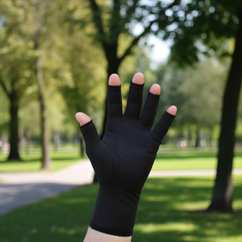 Infrared Compression Fingerless Arthritis Gloves Palm Grip Black